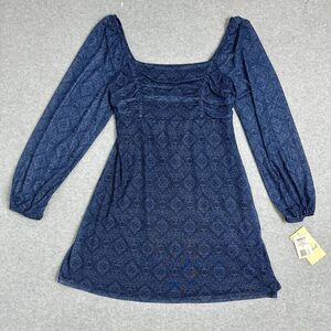 NWT La Mamba Women's Blue Long Sleeves Skater Square Neck Mini Dress Size XL